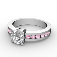 Swarovski ve pembe kuvars 14 ayar beyaz altın yüzük