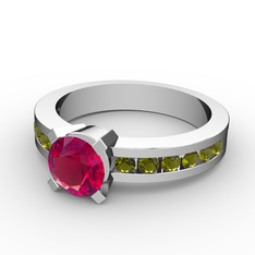 Verena Tektaş Yüzük - Rodolit garnet ve peridot 8 ayar beyaz altın yüzük #ufab0k