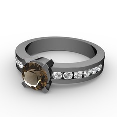 Verena Tektaş Yüzük - Dumanlı kuvars ve pırlanta 925 ayar siyah rodyum kaplama gümüş yüzük (0.432 karat) #v4qyox