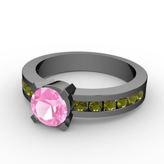 Verena Tektaş Yüzük - Pembe kuvars ve peridot 925 ayar siyah rodyum kaplama gümüş yüzük #w6yxjz