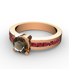 Dumanlı kuvars ve garnet 14 ayar rose altın yüzük
