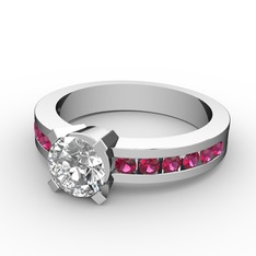Swarovski ve rodolit garnet 18 ayar beyaz altın yüzük