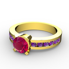 Rodolit garnet ve ametist 14 ayar altın yüzük