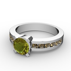 Verena Tektaş Yüzük - Peridot ve dumanlı kuvars 14 ayar beyaz altın yüzük #ycml1d