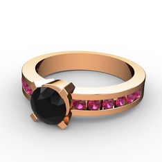 Verena Tektaş Yüzük - Siyah zirkon ve rodolit garnet 8 ayar rose altın yüzük #z8zgf