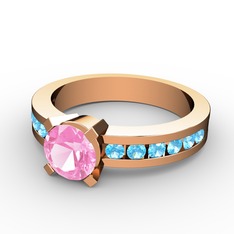Pembe kuvars ve akuamarin 925 ayar rose altın kaplama gümüş yüzük
