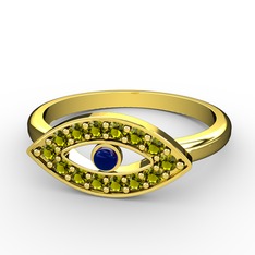 Peridot ve lab safir 18 ayar altın yüzük