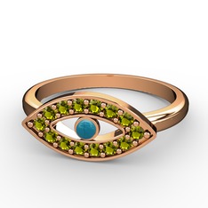 Palmira Nazar Yüzük - Peridot ve turkuaz 925 ayar rose altın kaplama gümüş yüzük #15grl5k