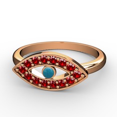 Garnet ve turkuaz 925 ayar rose altın kaplama gümüş yüzük