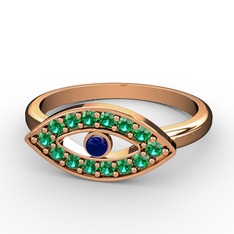 Palmira Nazar Yüzük - Yeşil kuvars ve lab safir 8 ayar rose altın yüzük #1h5f0iz
