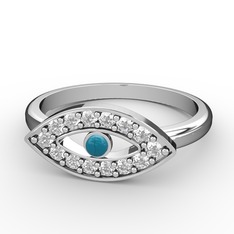 Palmira Nazar Yüzük - Swarovski ve turkuaz 8 ayar beyaz altın yüzük #1insuoa