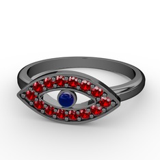 Garnet ve lab safir 925 ayar siyah rodyum kaplama gümüş yüzük