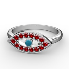 Garnet ve turkuaz 8 ayar beyaz altın yüzük