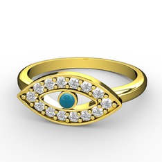 Palmira Nazar Yüzük - Beyaz zirkon ve turkuaz 18 ayar altın yüzük #axtwt2