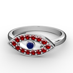 Garnet ve lab safir 18 ayar beyaz altın yüzük