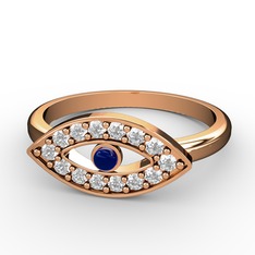 Swarovski ve lab safir 14 ayar rose altın yüzük