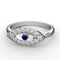 Palmira Nazar Yüzük - Swarovski ve lab safir 8 ayar beyaz altın yüzük #kkqa1g