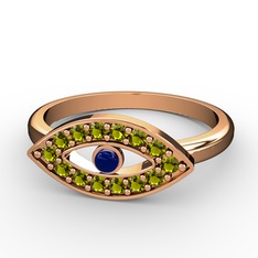 Peridot ve lab safir 18 ayar rose altın yüzük