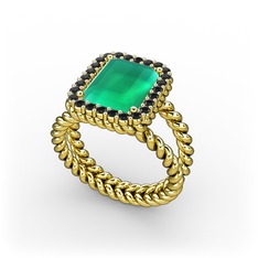 Ellora Yüzük - Kök zümrüt ve siyah zirkon 925 ayar altın kaplama gümüş yüzük #11asfqq