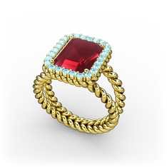 Kök yakut ve akuamarin 8 ayar altın yüzük