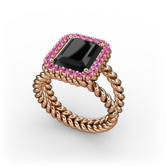 Siyah zirkon ve rodolit garnet 14 ayar rose altın yüzük