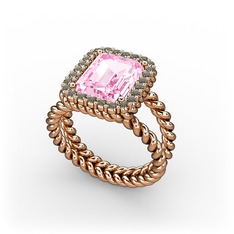 Pembe kuvars ve dumanlı kuvars 925 ayar rose altın kaplama gümüş yüzük