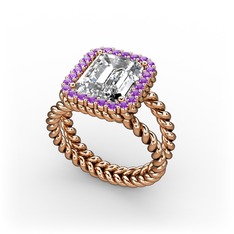 Swarovski ve ametist 8 ayar rose altın yüzük