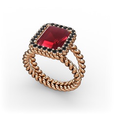 Kök yakut ve siyah zirkon 925 ayar rose altın kaplama gümüş yüzük