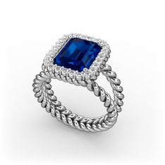 Lab safir ve swarovski 8 ayar beyaz altın yüzük