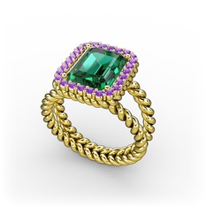 Yeşil kuvars ve ametist 8 ayar altın yüzük