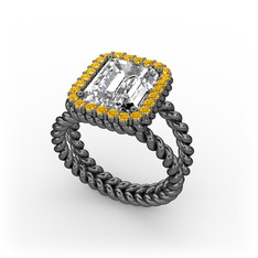Ellora Yüzük - Swarovski ve sitrin 925 ayar siyah rodyum kaplama gümüş yüzük #15pyve6