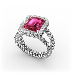 Rodolit garnet ve swarovski 8 ayar beyaz altın yüzük