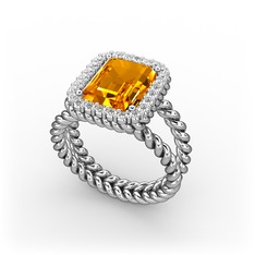 Sitrin ve swarovski 18 ayar beyaz altın yüzük