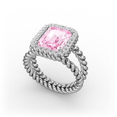 Ellora Yüzük - Pembe kuvars ve pırlanta 8 ayar beyaz altın yüzük (0.39 karat) #16sth86