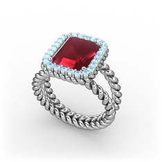 Ellora Yüzük - Kök yakut ve akuamarin 8 ayar beyaz altın yüzük #16ysldy