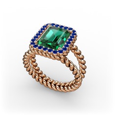 Ellora Yüzük - Yeşil kuvars ve lab safir 8 ayar rose altın yüzük #17b6wkf