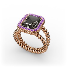 Dumanlı kuvars ve ametist 925 ayar rose altın kaplama gümüş yüzük