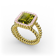 Peridot ve pembe kuvars 18 ayar altın yüzük