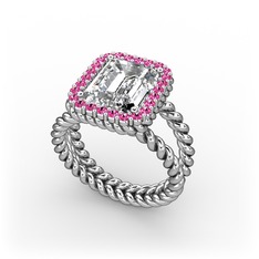 Swarovski ve rodolit garnet 14 ayar beyaz altın yüzük