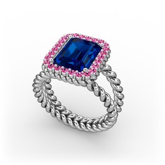 Ellora Yüzük - Lab safir ve rodolit garnet 8 ayar beyaz altın yüzük #189w3a