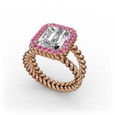 Beyaz zirkon ve rodolit garnet 8 ayar rose altın yüzük