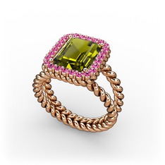 Peridot ve rodolit garnet 925 ayar rose altın kaplama gümüş yüzük