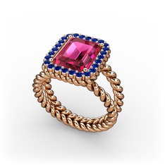 Rodolit garnet ve lab safir 14 ayar rose altın yüzük