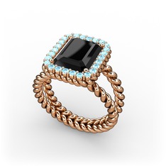 Ellora Yüzük - Siyah zirkon ve akuamarin 8 ayar rose altın yüzük #1aipb4z