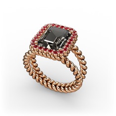 Dumanlı kuvars ve garnet 14 ayar rose altın yüzük