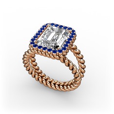 Swarovski ve lab safir 14 ayar rose altın yüzük
