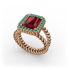 Garnet ve yeşil kuvars 925 ayar rose altın kaplama gümüş yüzük