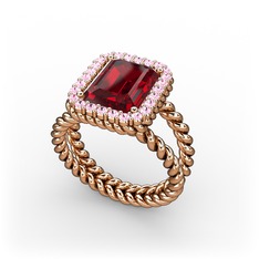 Garnet ve pembe kuvars 18 ayar rose altın yüzük