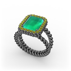 Ellora Yüzük - Kök zümrüt ve peridot 925 ayar siyah rodyum kaplama gümüş yüzük #1baq4q6