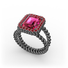 Ellora Yüzük - Rodolit garnet ve garnet 925 ayar siyah rodyum kaplama gümüş yüzük #1bvu942